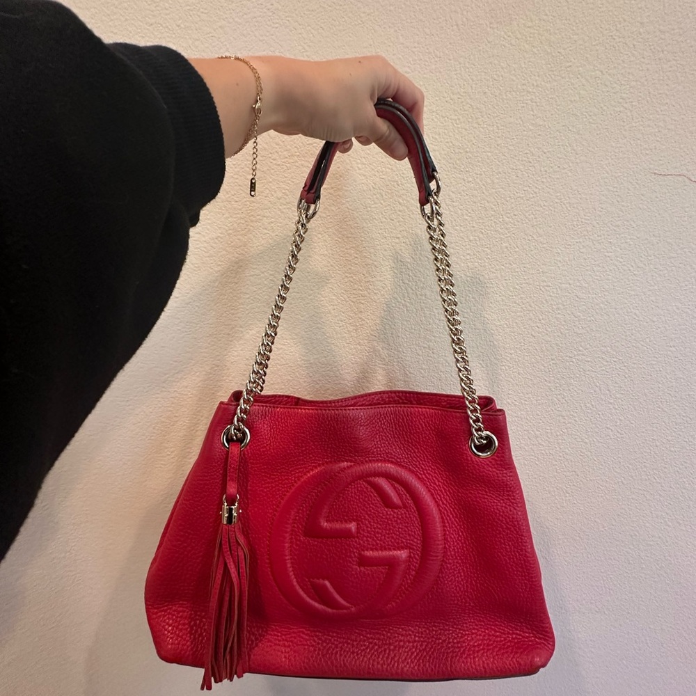 Gucci Soho Medium Chain Tote - Red 100% authentic